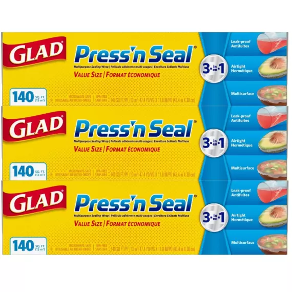 美國製造 - 佳能 GLAD Press n seal 超強黏力保鮮紙 140呎 一套三卷